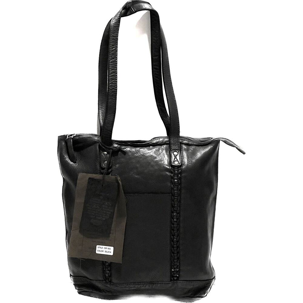 Vilenca Holland Leather Tote Shopper Woven Detail Black MP 466 NWT 12”X11”X4”